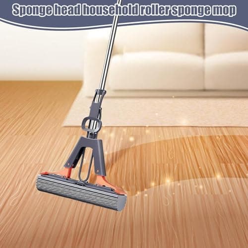 Balai éponge Absorbant, Balai Lave Sol avec 2 éponge PVA absorbante et Réutilisables, Serpillière éponge avec Manche télescopique 110cm, Vadrouille éponge pour Nettoyage de Sol