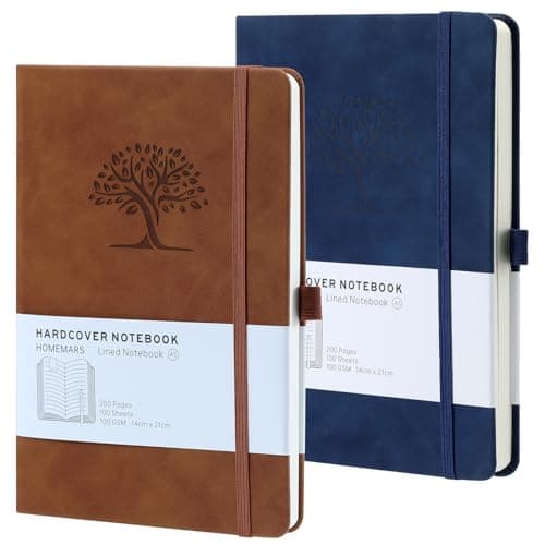HOMEMARS Carnets et Journaux, Journal intime Adulte, Cahier, Carnet de Notes, Journal, Cahier de Note, Cahier A5, Notebook,Marron Bleu, 100 Feuilles, 100 GSM, Motif Arbre en Gaufrage, Cuir Végétalien