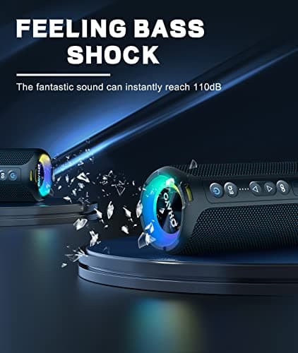 OHAYO Enceinte 5.3 Bluetooth sans Fil Puissante 40W, Portable Étanche IPX7, avec Lumières LED, Autonomie 30 hrs, Basses Profondes, AUX, TF Carte, pour Les Voyages/Extérieur