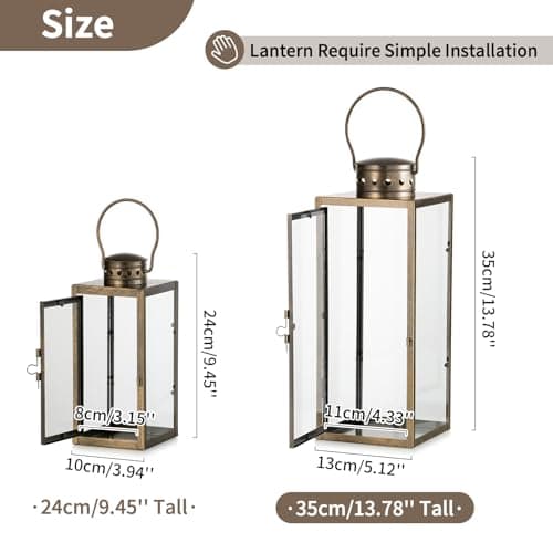 NUPTIO Lanternes Vintage Or Détériorées: Lanterne D'intérieur en Métal de 35cm de Haut avec Verre - Bougeoir pour Halloween Manteau de Cheminée Salon Patio