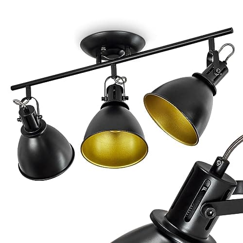 Plafonnier Koppom en métal noir et or, luminaire de plafond à 3 spots orientables pour ampoules E14, ampoule(s) non incluse(s)