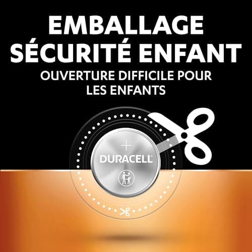 DURACELL 2025 Piles Boutons au lithium 3V (lot de 4) jusqu’à +70 % de longévité - Technologie Sécurité Enfant - Pour clés électroniques, montres de sport et lunettes 3D - Emballage Sécurité Enfant