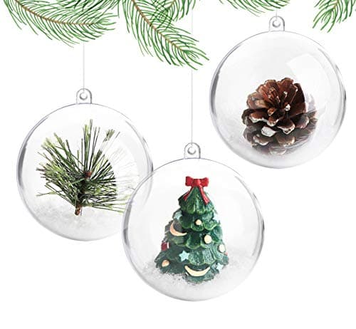 ilauke 20 Boules de Noël en Acrylique Transparentes avec Plumes,Fil de Perles,Flocons de Neige,Boule Plastique Transparent Acrylique Remplissable Boule pour Décoration Saisonnière,Mariage,Fête (80mm)