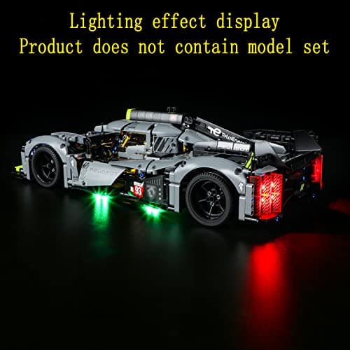 GEAMENT Jeu De Lumières Compatible avec Lego Peugeot 9X8 24H Le Mans Hybrid Hypercar - Kit D'éclairage LED pour Technic 42156 (Modèle de Bloc Non Inclus)