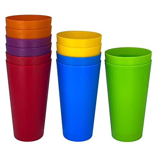Yalin Lot de 12 grands verres en plastique incassables, passent au lave-vaisselle, sans BPA, 946 ml, 6 couleurs assorties