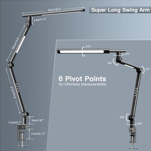 VERSKI Lampe de bureau LED, intensité variable 18 W, lampe de bureau pour la maison, le bureau, protection des yeux, lampe de lumière du jour, 5 températures de couleur et luminosité réglables