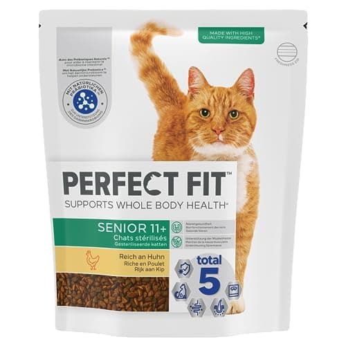 PERFECT FIT Senior 11+ Croquettes Gourmandes pour Chat Senior Stérilisé – Nourriture Riche en Poulet – 1,4 kg (Lot de 5)