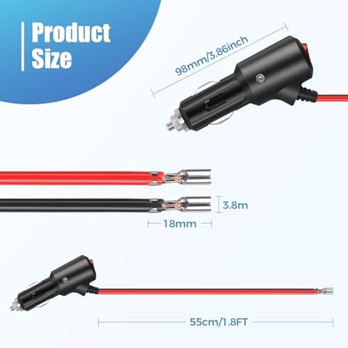 Thlevel Adaptateur Mâle pour Allume Cigare 12V/24V avec 55cm Câble d'extension 14AWG avec Interrupteurs Fusible 15A pour Bateau Onduleur de Voiture (2 Pièces)