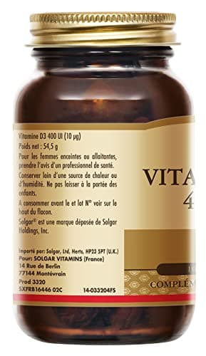Solgar Vitamine D3 400 UI - Défenses naturelles - Immunité - Santé des os - Système Immunitaire - Complément Alimentaire - Flacon de 100 capsules