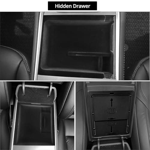 QWORK® 3 Pièces Plateau Organisateurs pour Console Centrale, floquée Boîte de Rangement de Console Centrale, Boîte de Rangement à Tiroir Caché, Compatible avec Tesla Model 3 Model Y