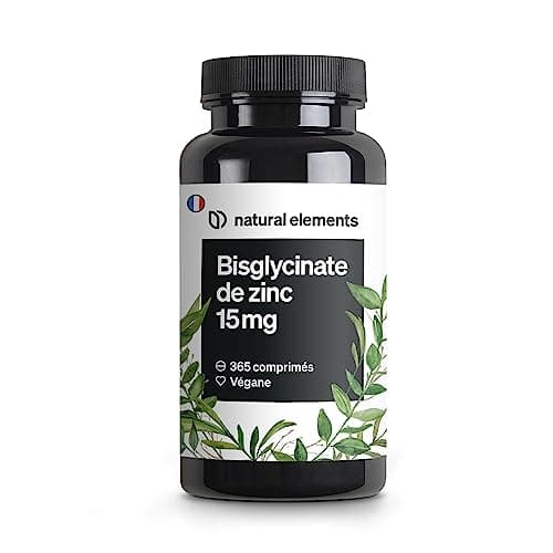 Zinc Bisglycinate Pur 15mg – 365 Comprimés Végétaliens – Soutient pour l'Acné – Zinc pour Plus d'un An – Antioxydant et Beauté – pour une Peau Saine – Système Immunitaire – Sans Additifs