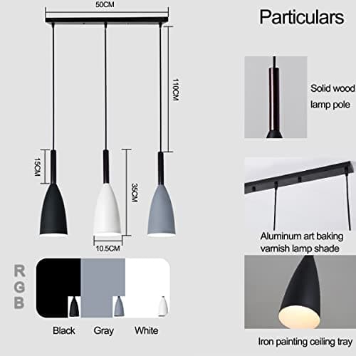 ZTWLEED Suspension Luminaire,Suspension 3 abat jour Lustre Moderne E27,Suspension Luminaire Moderne Ø10.5CM,Luminaire suspension pour Cuisine Salle à Manger Chambre,Blanc+Noir+Gris