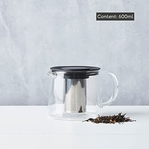 Point-Virgule Théière en Verre avec infuseur à thé en INOX, Service a The, Noir, 600ml