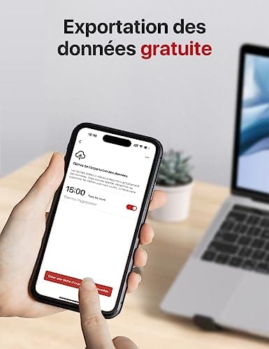X-Sense WiFi Thermomètre Hygromètre Intérieur, Smart Moniteur de la Température et de l'Humidité avec Alertes sur l'App, Exportation Gratuite des Données Stockées, Compatible avec Alexa, STH55