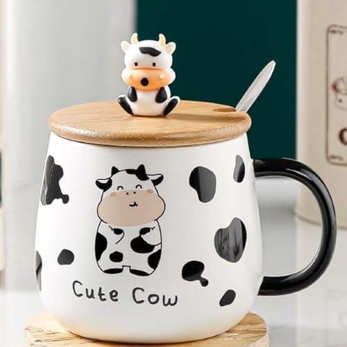 Arawat Tazza Di Mucca Con Coperchio Regalo Di Mucca Divertente Tazza Da Caffè 400 Ml In Ceramica Tazza Da Tè Natale Carino Cow Tè Tazze Da Caffè Dolce Regalo Di Compleanno Per Donne Uomini Ragazzi