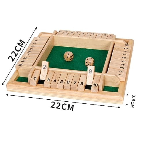 MplehDa Jeu de Plateau en Bois, 4 Joueurs Shut The Box - Jeu de dés mathématiques Traditionnels - Pub Board - Voyage - 4 Joueurs - Great Family - Vacances - Jeu divertissant (Rouge)