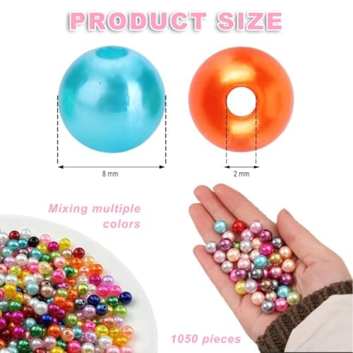 Aililong Lot de 1050 perles colorées : perles en plastique de 8 mm à enfiler pour la fabrication de bijoux, bracelets et colliers