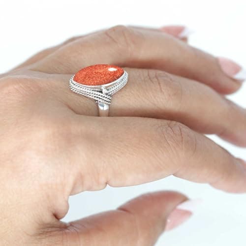 Jeweloporium Bague en argent 925 pour femme Taille 54 Marron Pierre de soleil dorée Pierre Précieuse Costume Bague en argent Action de grâces Cadeau Ancien Bijoux