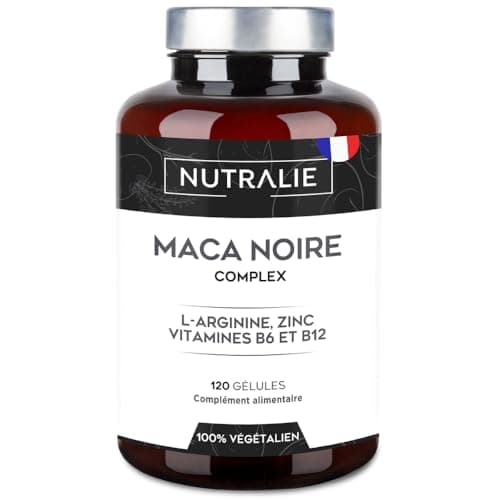 Maca Noire du Pérou 32000mg - Extra Forte L-Arginine Zinc B6 B12 [PRIX 2021] Énergie Performance - Maca pour Homme Bio-Disponible - Haute concentration 20:1-120 gélules Nutralie (Sans additifs)