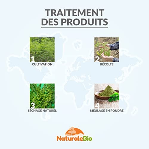 Moringa Oleifera Bio en Poudre - Qualité Premium - de 200g. Organique, Naturel et Pur. Feuilles de la Plante du Moringa Oleifera. NaturaleBio
