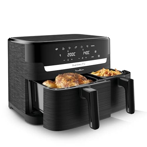 Moulinex Easy Fry Dual Friteuse sans huile, Capacité 8,3 L, Jusqu'à 8 personnes, 7 programmes automatiques, Ecran digital, Économie d'énergie, Application Moulinex, air fryer EZ901820