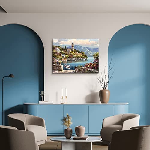Fuumuui Peinture par numéros pour débutants adultes et enfants avec cadre, pinceaux et peintures acryliques, 40 x 50 cm, paysage, château