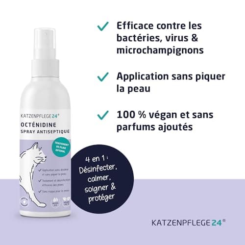 KATZENPFLEGE24 Spray antiseptique et cicatrisant octénidine chat - Désinfecte, apaise, soigne & protège tout type de plaies sans piquer la peau - 125 ml avec des substances actives éprouvé