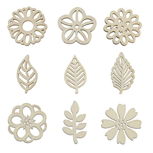 VGOL Lot de 100 tranches de bois décoratives en forme de fleur et de feuille pour bricolage, scrapbooking, fabrication de cartes