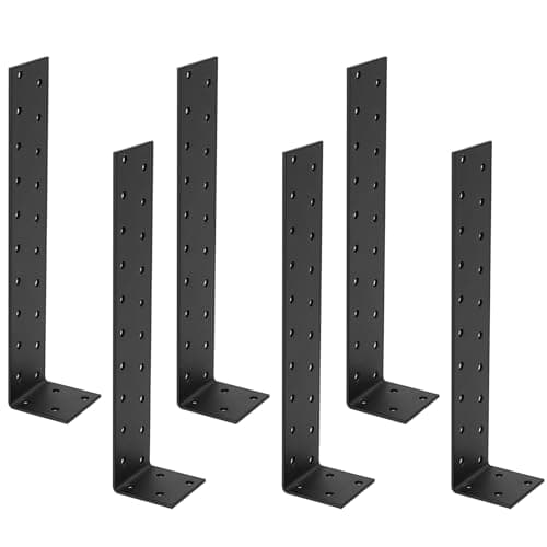 6 Pièces Equerre de Fixation Metal, Ancrages Plat, Supports d'ancrage, Raccord d'angle En acier galvanisé, Equerre 90 degrés en L, Supports d'angle pour Bois, Noir, 200 x 40 x 40 mm