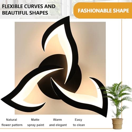 Comely Plafonnier LED, Luminaire Plafonnier 58cm 36W 4000LM, Lustre Salon Moderne, Lampe de Plafond de Pétale pour Salon Chambre Cuisine Salle à Manger, Lumière Blanche Chaude 3000K, Noir