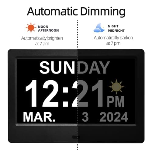 ACDOKE 7" Pouce LCD Horloge Numérique Calendrier avec Date Jour Et Heure Horloge Non-Abrégée Auto Dimming 8 Langues HD Display Rappel pour Alzheimer Les Personnes âgées et Les Enfants