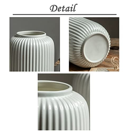 Hauteur 20 cm Vase Côtelé en Ceramique Blanc pour Pampa, Vases Decoratif pour Centre de Table Decoration