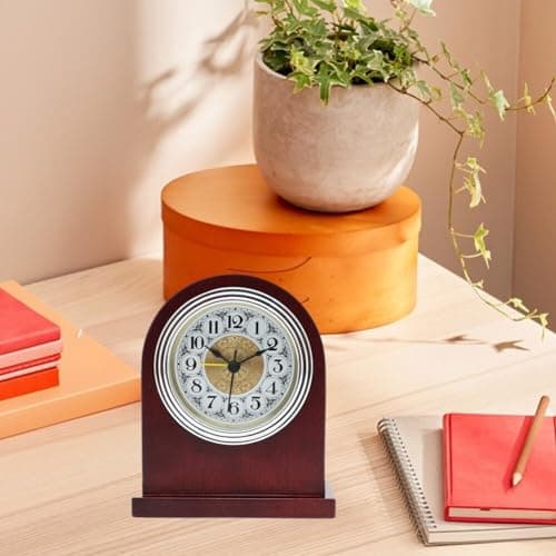 Horloge de table analogique en bois, Réveil analogique rétro en bois Horloge de chevet enfants Réveil cheminée analogique Horloge de table à piles sans tic-tac Réveil pour chambre denfant,12cmx10cm