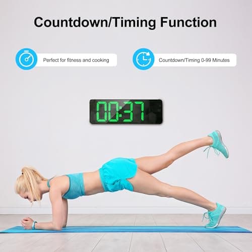Lafocuse Horloge Murale Numérique LED, Grande Affichage 32cm avec Télécommande, Température, Date, Jour, 2 Alarmes, 12/24H, Luminosité Réglable Pendule Murale pour Salon Cuisine Bureau, Vert