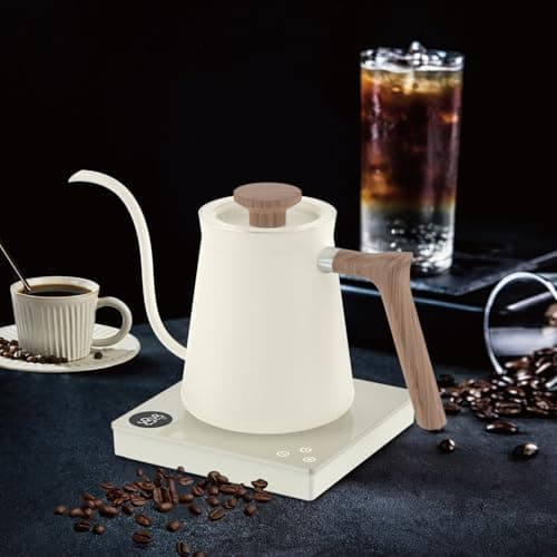 Bouilloire électrique à café 0.6L col de cygne avec température réglable de 40~100°C,1000W ébullition rapide,mini-bouilloire à café en acier inoxydable 304,panneau de commande tactile en verre trempé