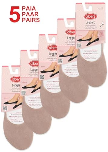 alber's - 5 Paires - Protège Pieds Femme, Chaussettes Basses Invisibles, Socquettes Courtes en Coton avec Silicone Antidérapant | Beige | 36-38