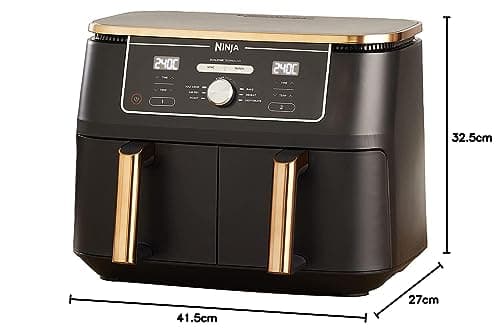 NINJA Foodi MAX Dual Zone Air Fryer, 2 Tiroirs, 9,5L, 6-en-1, Sans Huile, Air Fry, Max Crisp, Rôtir, Cuire, Paniers Antiadhésifs Lavables Au Lave-Vaisselle, Cuivre/Noir Exclusivité Amazon AF400EUCP