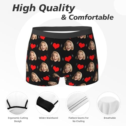 Modaworld Caleçon de Nouveauté Personnalisé pour Hommes avec Photo, Boxer Personnalisé avec Photo pour Homme, Cadeau de Saint-Valentin pour Mari Père Ami