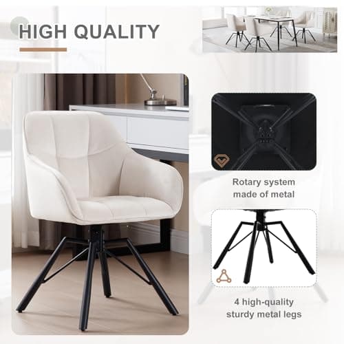 WOLTU Chaise Pivotante à 360°, Lot de 4, Chaise Salle à Manger, Chaise Scandinave, Chaise de Cuisine, Fauteuil Salle à Manger, en Velours, Assise Rembourrée, Pieds en Métal, Crème, BH365cm-4