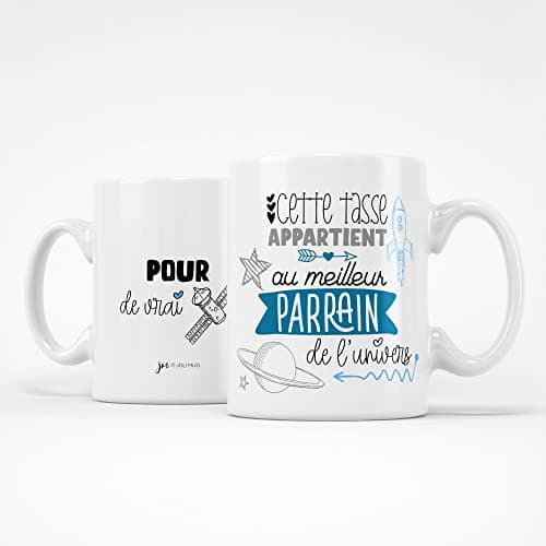 ÉNJA Création. Mug parrain. Parrain/Tasse – Le meilleur de l'univers - Futur parrain - Cadeau anniversaire, fête ou noël Cadeau original. Céramique haute qualité 11oz - 320 ML (PARRAIN)