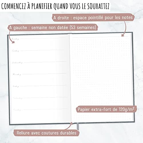 Agenda semainier A5 non daté [Poppy] de Trendstuff by Häfft | Agenda, calendrier et bullet journal, journal intime, carnet de notes en un | durable & climatiquement neutre