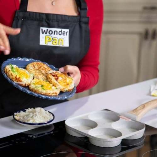 MYBO TV WONDER PAN Poêle 4 Compartiments - Antiadhésive - Tous Feux Dont Induction - Couvercle en Verre - Spatule en Silicone (Spatule+Couvercle+Livre+Doseur huile)