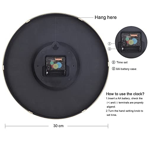 Lafocuse Horloge Murale Or Moderne Silencieuse 30cm, Chiffres 3D Pendule Murale Facile à Lire, Quartz sans Tic-tac Déco pour Salon Chambre Bureau Cuisine