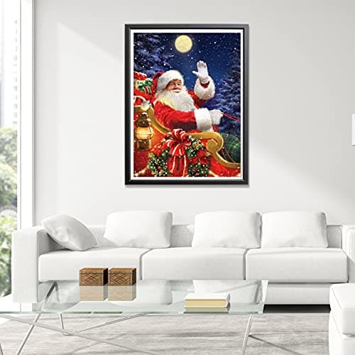 Showker 5D Kit Complet de Broderie Diamant Scène de neige - Peinture Diamant père Noël Rond Point de Croix - Décoration Murale pour Chambre, DIY Diamond Painting Maison 30x40cm