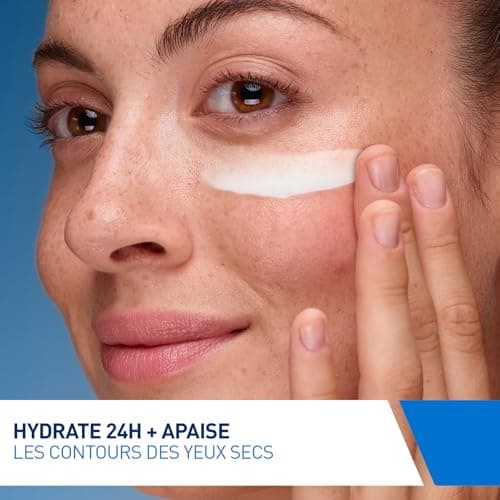 CeraVe - Crème Réparatrice Contour des Yeux - Réduit Poches & Cernes - Crème Yeux Hydratante 24 h - 3 Céramides, Acide Hyaluronique & Extraits de Plantes Marines - Tous Types de Peau - 14 ml
