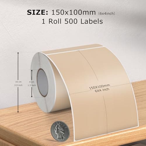FINDAT Brun Étiquette Thermique 4 X 6 Étiquette d'expédition Autocollantes Rectangle Imperméable Imprimante Etiqueteuse Adhésives Thermiques pour Adresses Codes-Barres Bureau Logos 250 Pièces