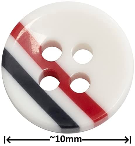 AERZETIX - C65668 - Lot de 10 Boutons à coudre ronds Ø10x2.7 mm à 4 trous 16L L16 - couleur: blanc/noir/rouge - en plastique - ouverture 1.5 mm - loisir créatif mercerie couture vêtements décoration