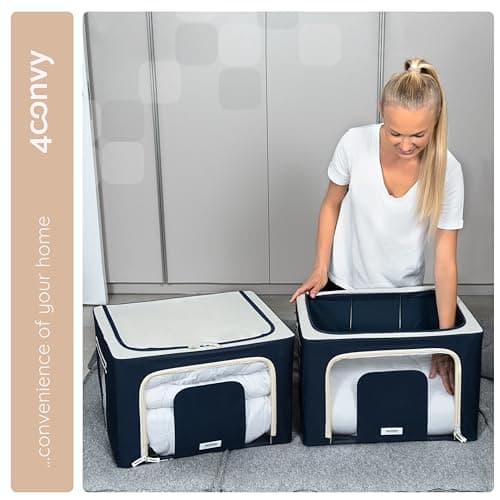 4CONVY Sac de Rangement Vêtements avec Fermeture Éclair - [2024 MATÉRIAU AMÉLIORÉ] Housse de Rangement pour Couette, Draps - Stable – Boîtes de Rangement Vêtements Empilables - 2x66L