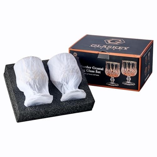 GLASKEY Lot de 2 Verres à Cognac en Cristal - décorés à la main avec de l'or 24K, Verres à Brandy à pied court pour Bourbon, Scotch, Tequila, Armagnac, Rhum, Bière, Liqueur - 21cl