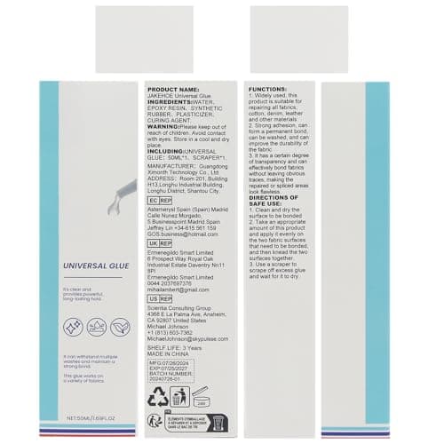HASAIKA® Colle pour Tissus, Colle à Coudre pour Tissu, Colle Textile Avec embouts de précision pour tissus, vêtements, cuir, strass, patchs, 50 ml